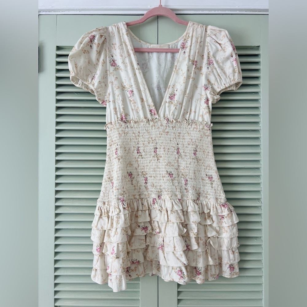 LoveShackFancy Smocked Ruffle Mini Dress